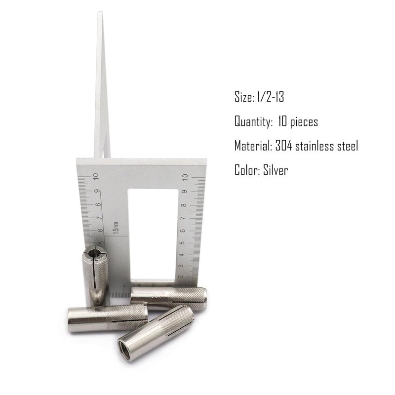 SCXCLY 10pcs Drop in Anchors, (1/2''-13) Knurled Drop-in-Anchor for Solid Concrete, Internal Forced Expansion Screw Bolts, 304 Stainless Steel(Silver) - Image 2